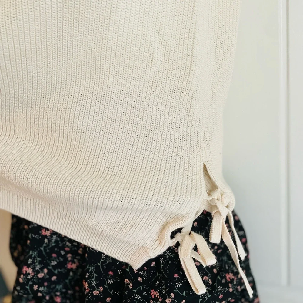 Madewell Balletcore Knit Double Side Bow Tie Cream Tank Top Sz Small NWOT - Picture 4 of 8